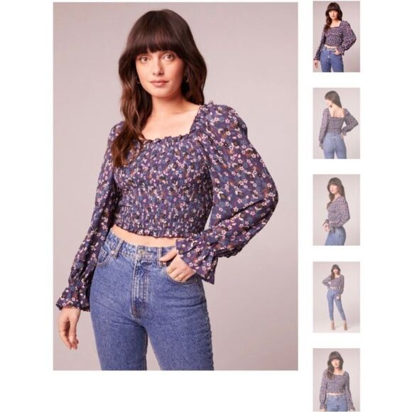 B.O.G. Collective Agathe Purple Floral Smocked Puff‎ Sleeve Top size large NWT - Picture 1 of 12